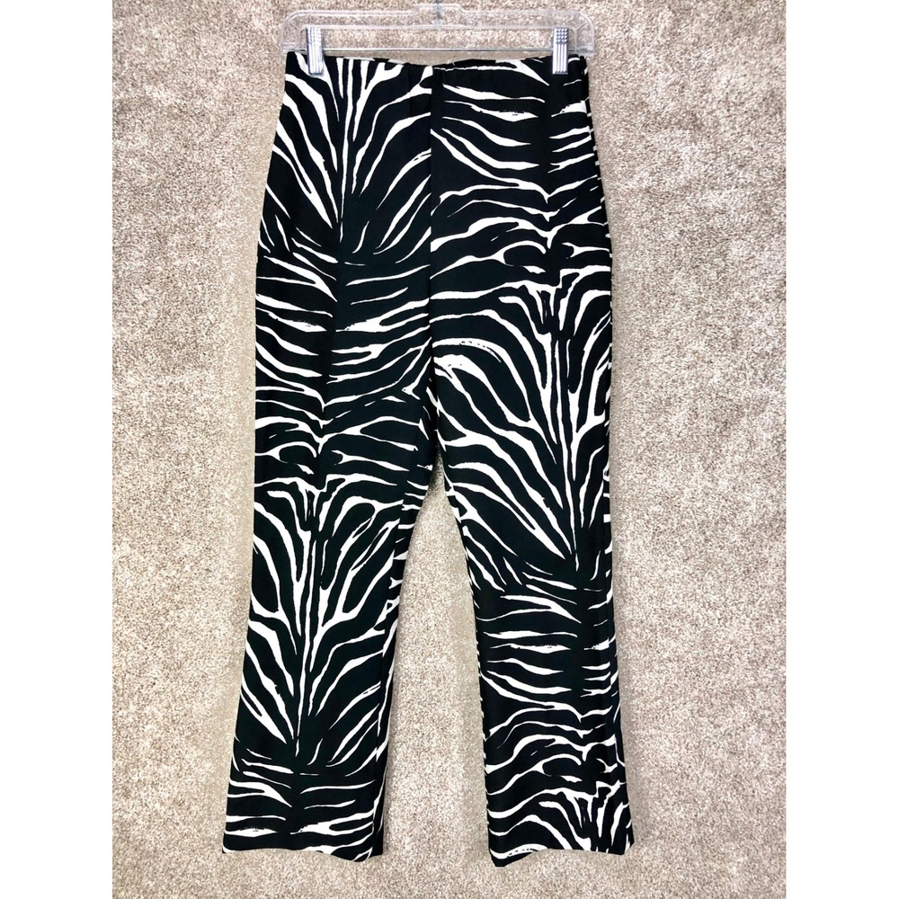 Zara Zebra Print High Rise Straight Pants Women M Black White Statement Y2K Chic